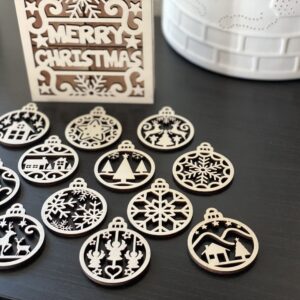 Weihnachtsbaumschmuck Set mit 12 Anhängern, Baumschmuck aus Holz, Christbaumschmuck, Weihnachtsbaum Dekoration, Weihnachtsdeko